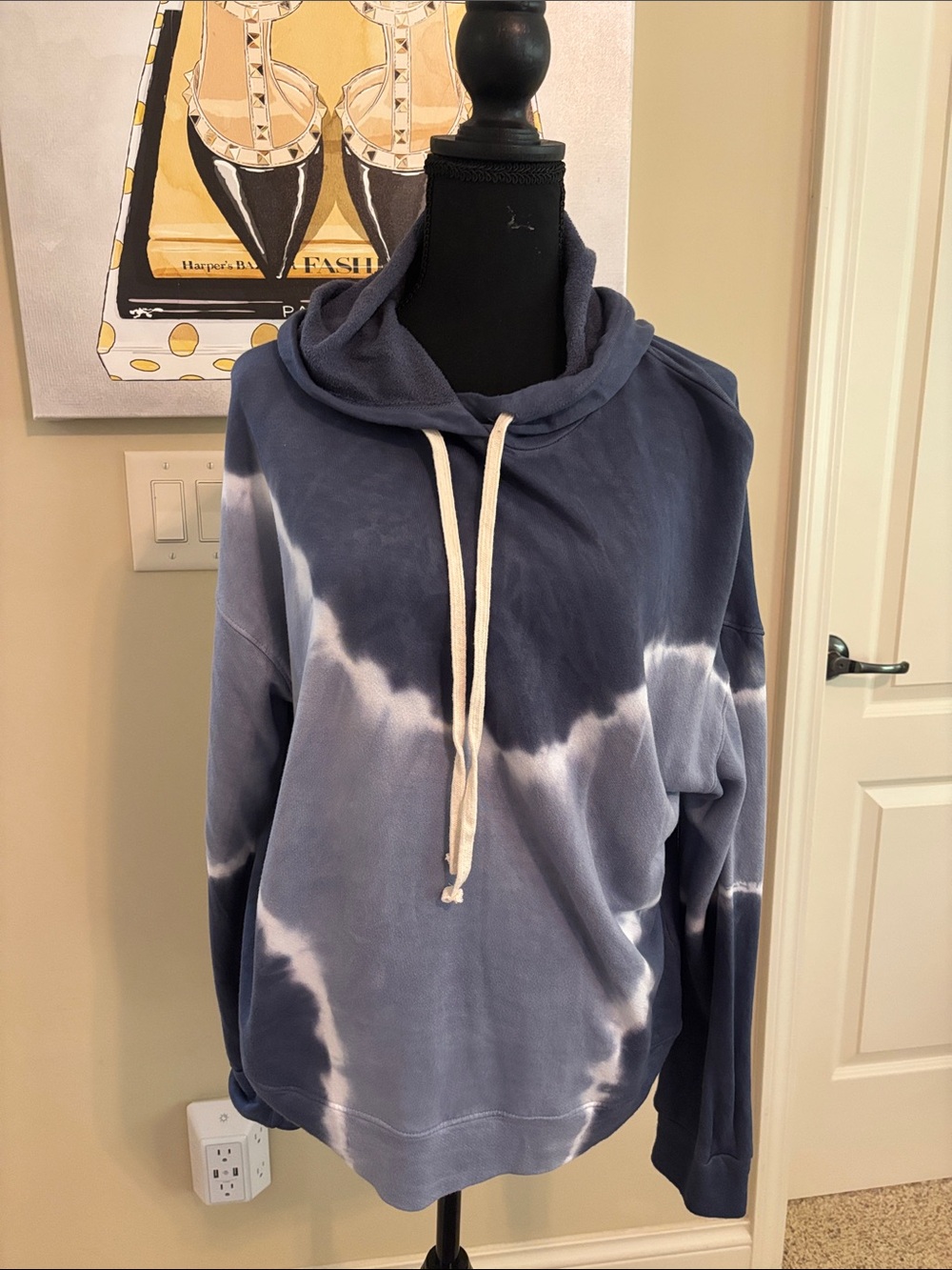 Sundry Navy & White Tie-Dye Drawstring Hoodie